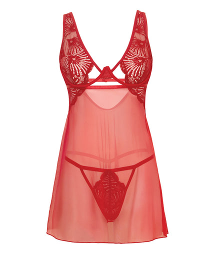 Tiana Lace Babydoll w/Side Slits & Strap Details - Red L/XL by Oh La La Cheri