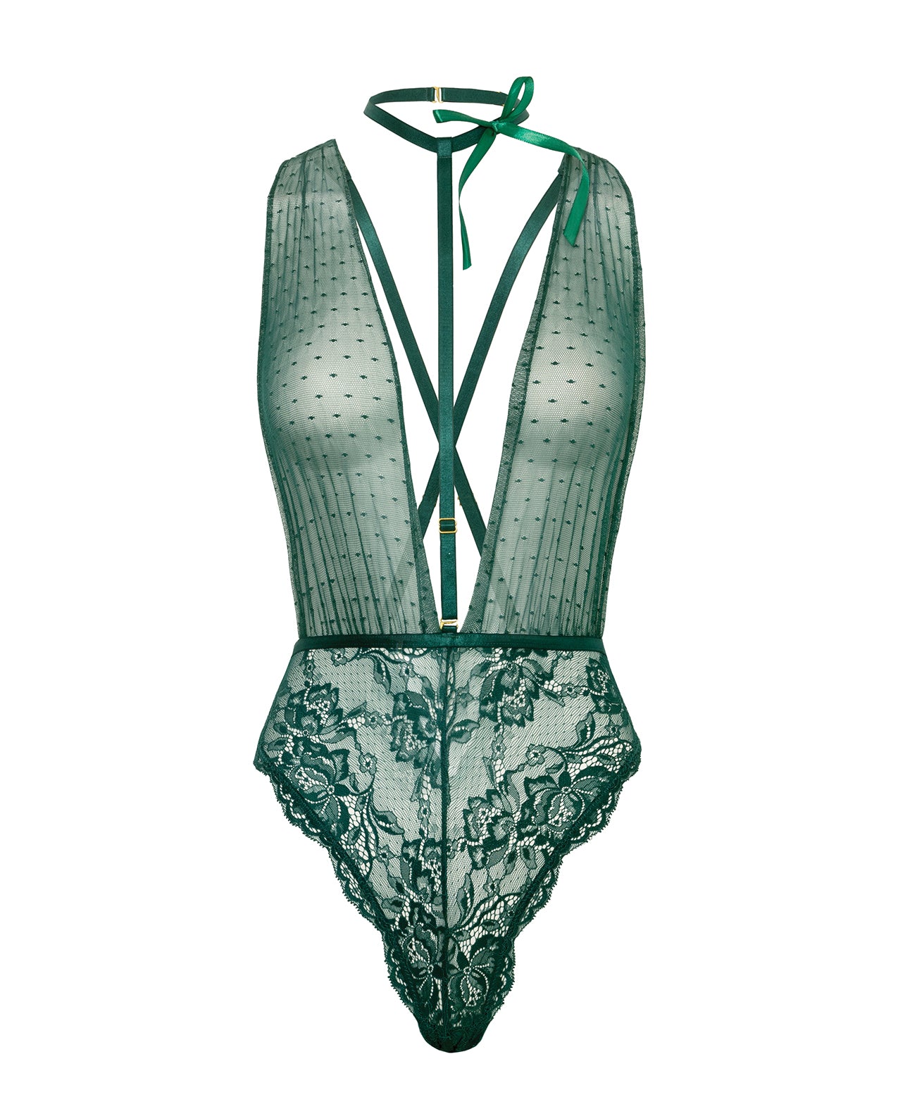 Lucy Lace & Mesh Teddy w/Removable Harness - Green L/XL by Oh La La Cheri