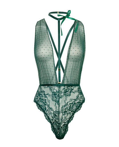 Lucy Lace & Mesh Teddy w/Removable Harness - Green L/XL by Oh La La Cheri