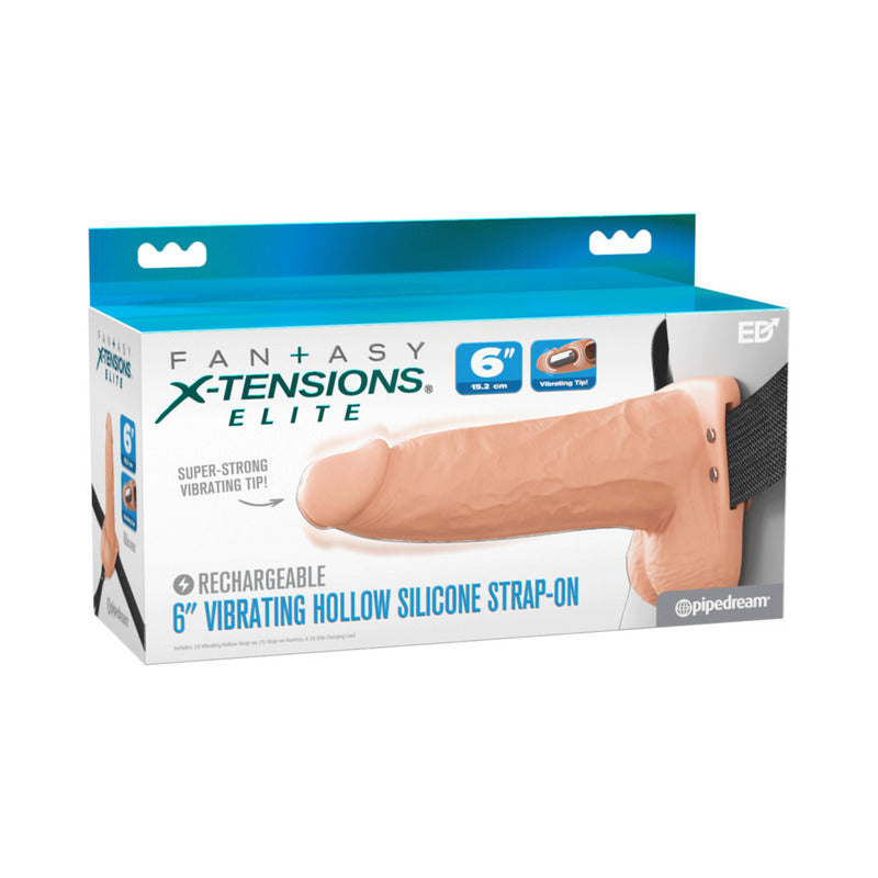 Fantasy X-Tensions Elite Vibrating Hollow Silicone Strap-On 6 in. Light by Pipedream