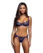 Electric Shimmer Metallic Two-Tone Floral Embroidered Lace & Satin Bra & Panty - Violet SM by Roma Confidential