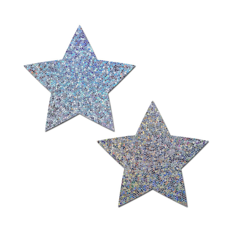 Pastease Everyday Reusable Glittering Silver Star Nipple Pasties by Pastease