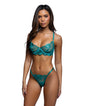 Electric Crush Metallic Floral Embroidered Lace Bra & Thong 2 pc Set - Teal XL by Roma Confidential