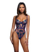 Electric Shimmer Metallic Two-Tone Floral Embroidered Lace & Satin Teddy - Violet XS by Roma Confidential