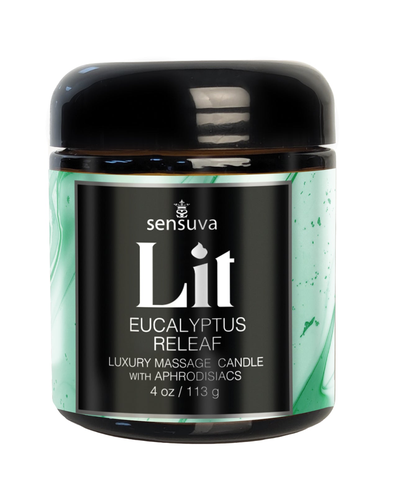 Sensuva Lit Eucalyptus & Tea Leaf Releaf Luxury Massage Candle - 4 oz by Sensuva