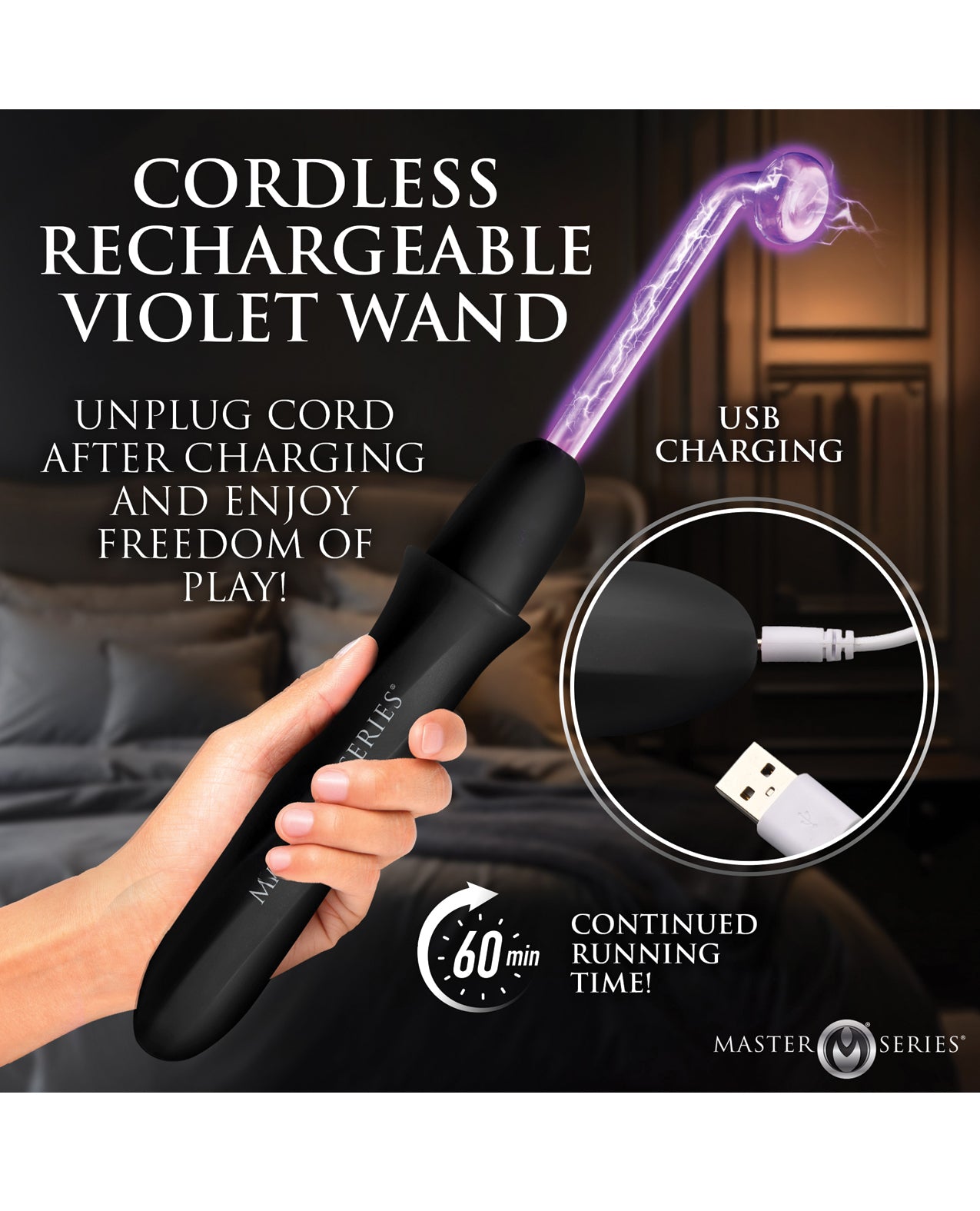 Master Series Elektrawand Rechargeable Violet Wand w/Attachments - Black by Master Series