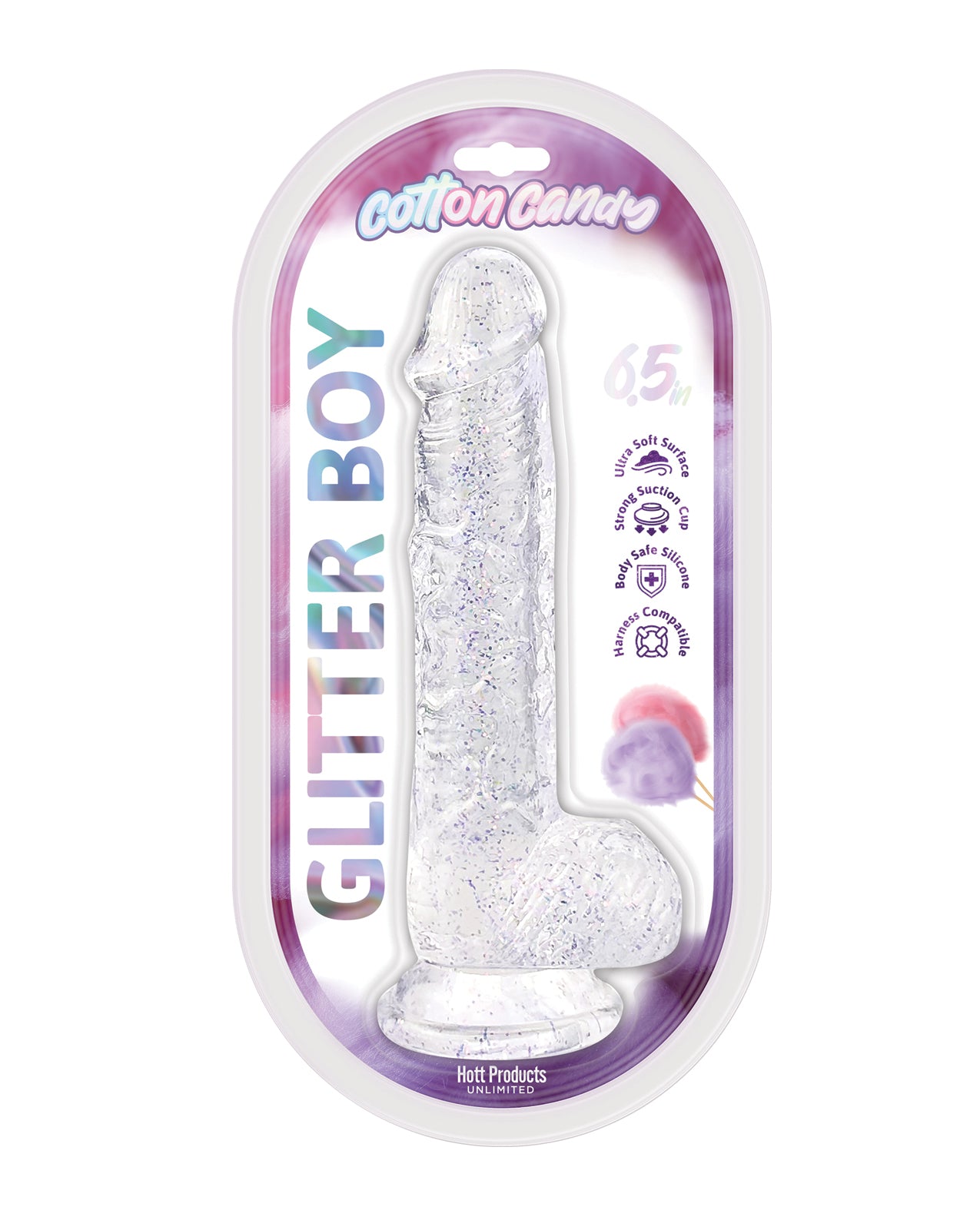 Cotton Candy Glitter Boy 6" Suction Cup Dildo - Clear by Hott Products