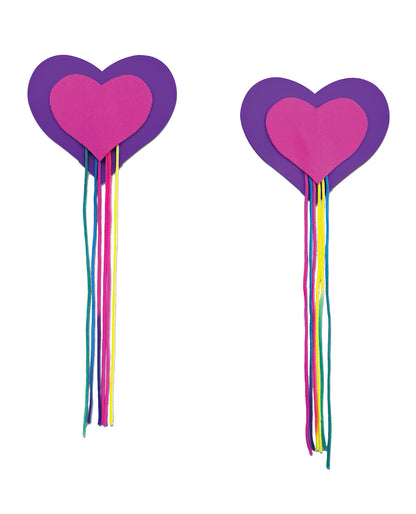 Pastease Hearts w/Fringe Rainbow Tassels - Neon Pink/Purple O/S by Pastease