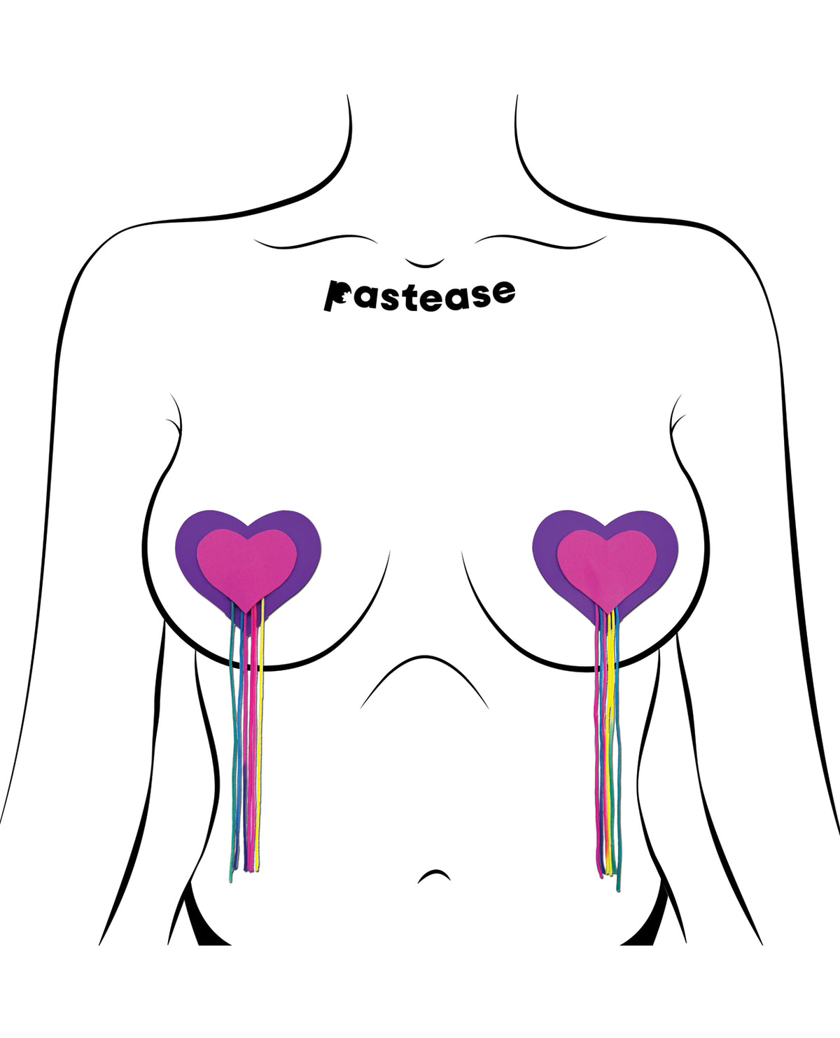 Pastease Hearts w/Fringe Rainbow Tassels - Neon Pink/Purple O/S by Pastease