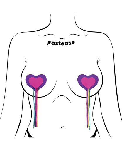 Pastease Hearts w/Fringe Rainbow Tassels - Neon Pink/Purple O/S by Pastease