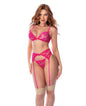 Sheer Lace Bralette, Matching Thong & Garter Belt 3 pc Set - Pink L/XL by Mapale