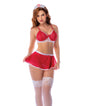 Nurse Mesh Lace-Trim Bralette, Flared Mini Skirt, Thong & Headpiece - Red/White L/XL by Mapale