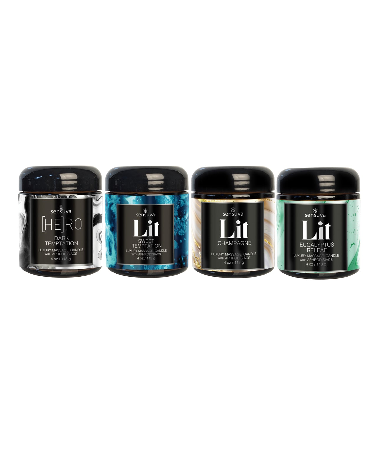 Sensuva Lit 4 pc Variety Pack Luxury Massage Candles by Sensuva
