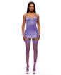 See It Through Guipure Lace Chemise w/Thong & Stockings - Purple SM by Forplay