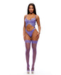 See It Through Guipure Teddy Set w/Stockings - Purple SM by Forplay
