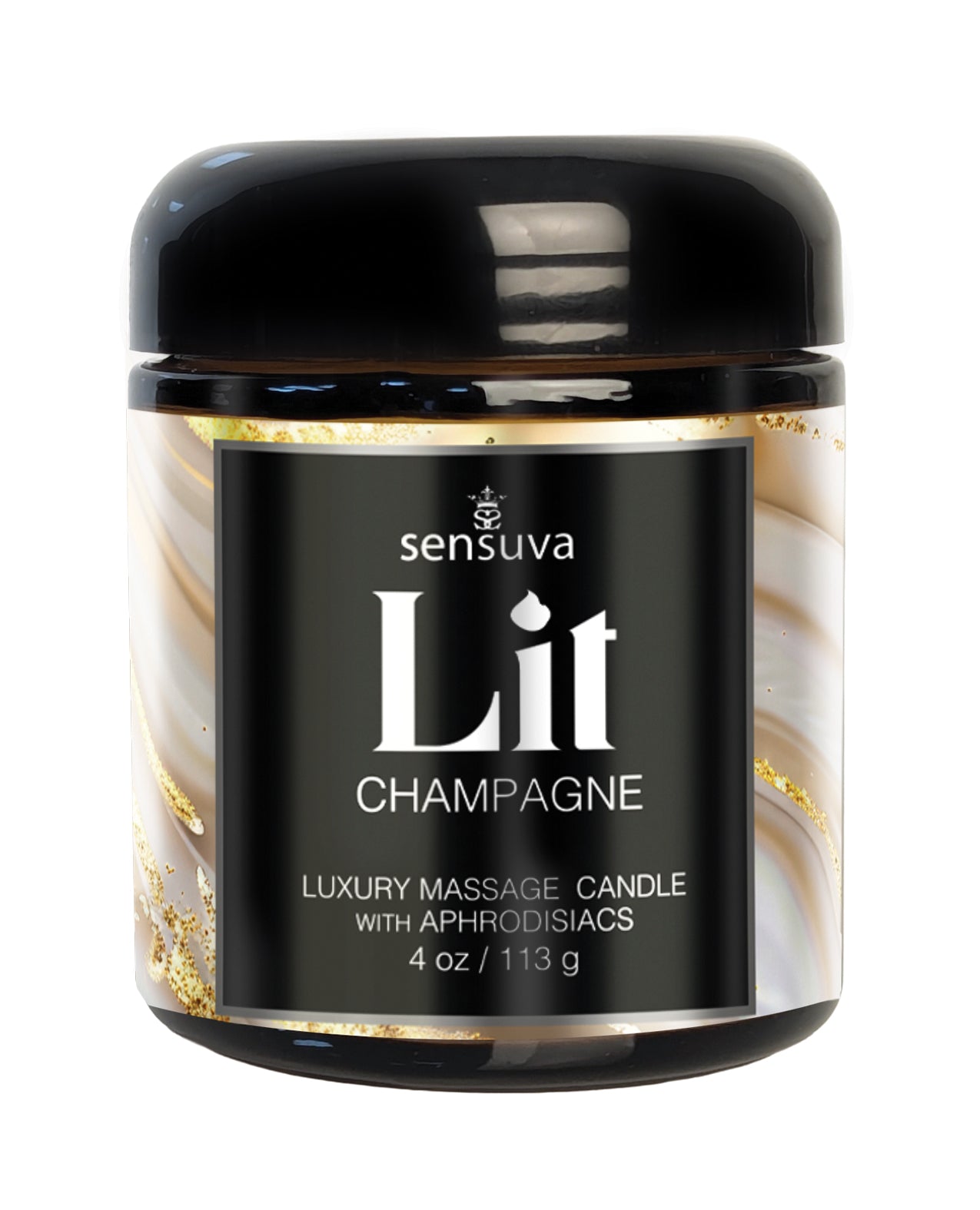Sensuva Lit Champagne Luxury Massage Candle - 4 oz by Sensuva