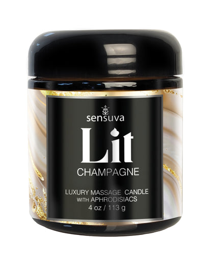 Sensuva Lit Champagne Luxury Massage Candle - 4 oz by Sensuva