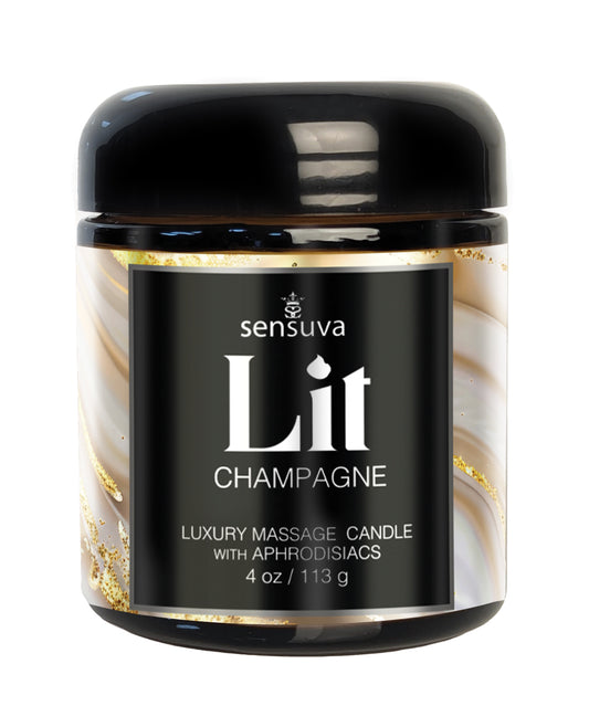 Sensuva Lit Champagne Luxury Massage Candle - 4 oz by Sensuva