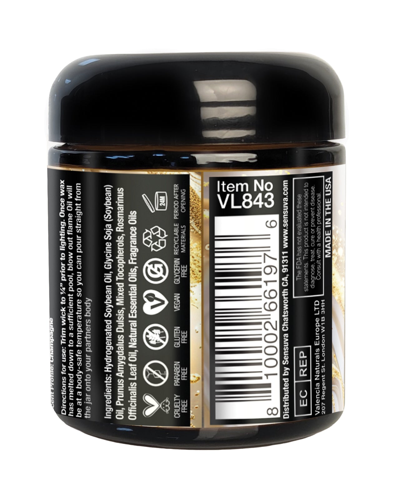 Sensuva Lit Champagne Luxury Massage Candle - 4 oz by Sensuva