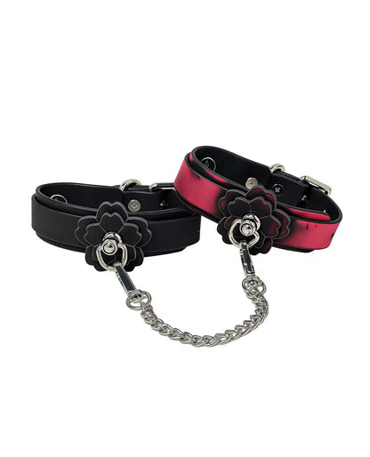 Heat Tease Flower Cuffs - Black/Pink by Heat Tease