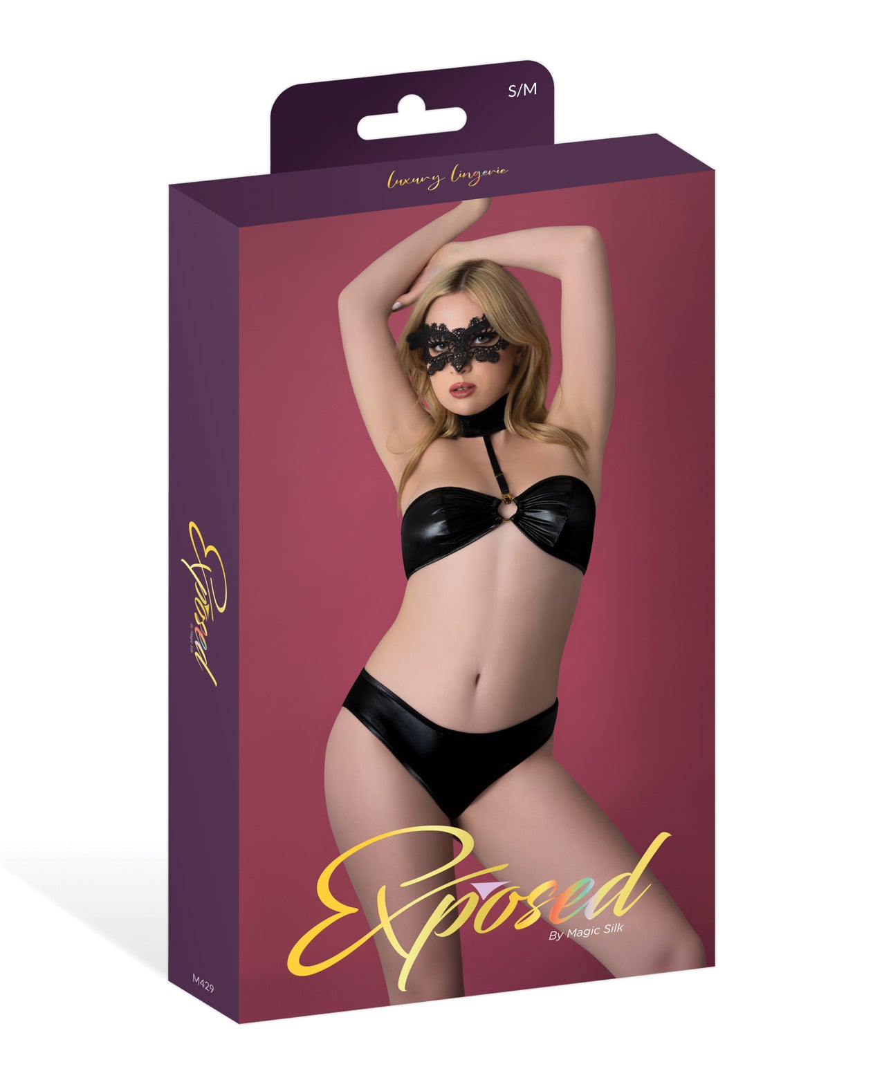 Sinful Wet Look Bandeau & Panty Set - Black L/XL by Exposed