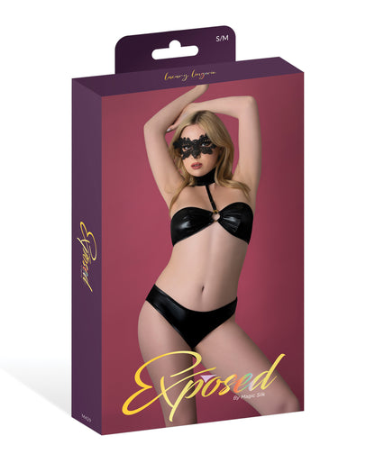 Sinful Wet Look Bandeau & Panty Set - Black L/XL by Exposed