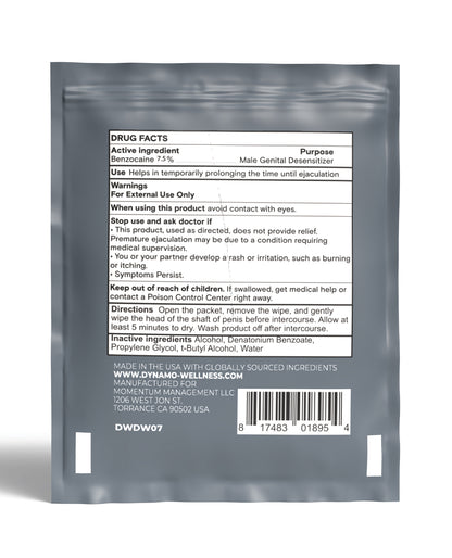 Dynamo Wellness Maximum Strength Delay Wipe 7.5% - 6 Pack