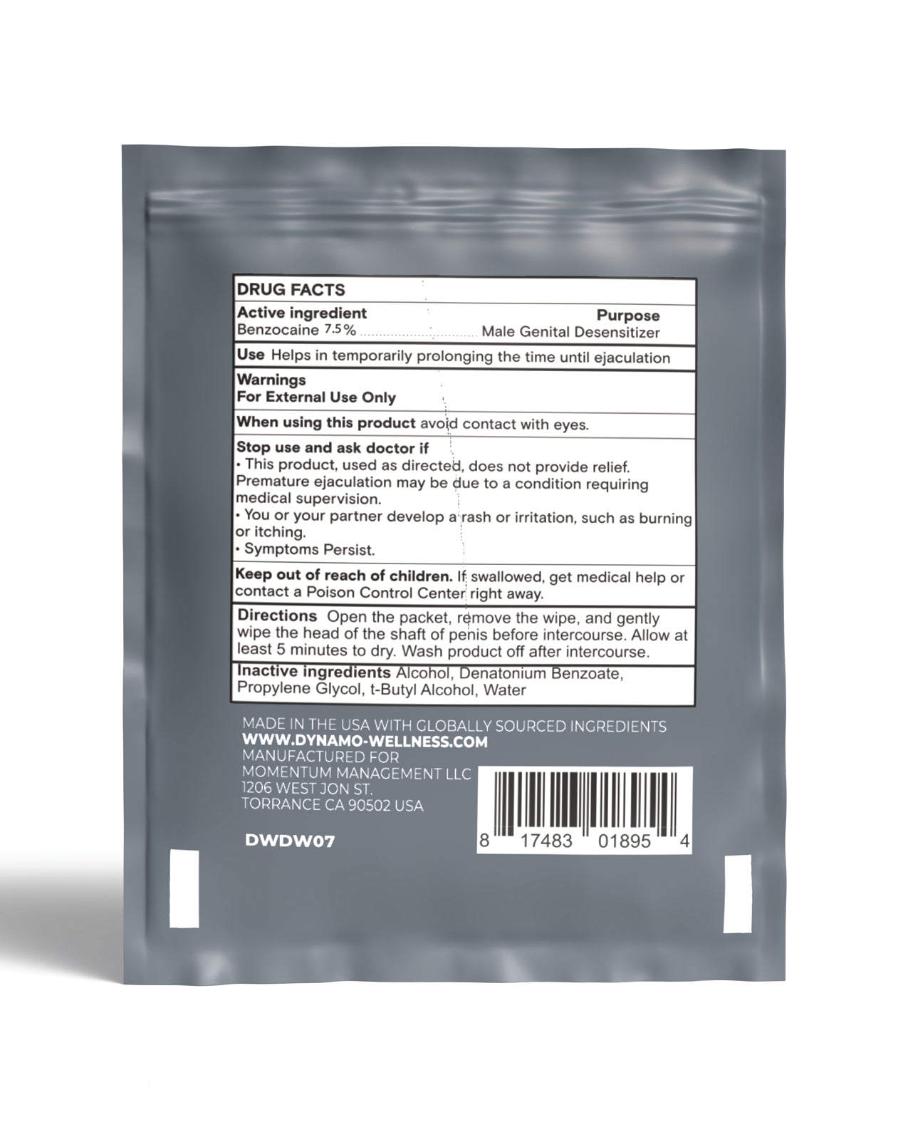 Dynamo Wellness Maximum Strength Delay Wipe 7.5% - 36 Pack