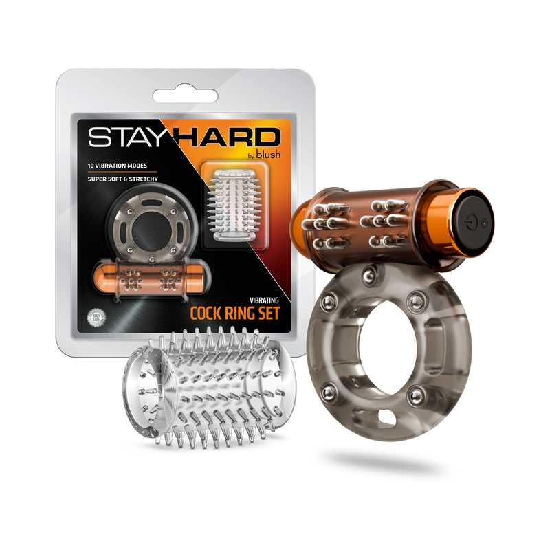 Stay Hard Vibrating Cock Ring Set with Sleeve