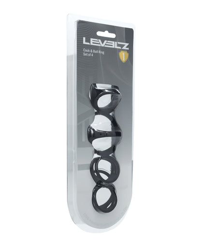 Shots Levelz Set of 4 Silicone Cock & Ball Rings - Black by Levelz