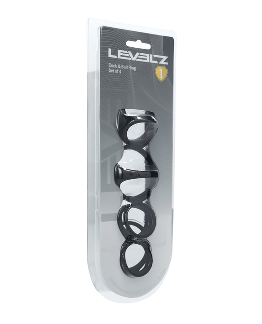Shots Levelz Set of 4 Silicone Cock & Ball Rings - Black by Levelz