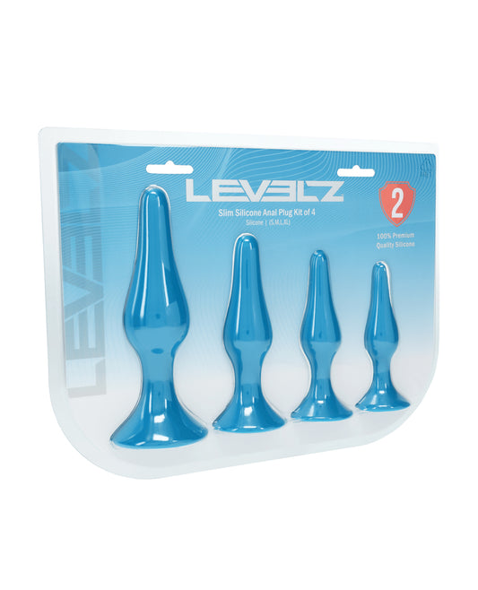 Shots Levelz Slim Silicone Anal Plug Kit of 4 - Teal by Levelz