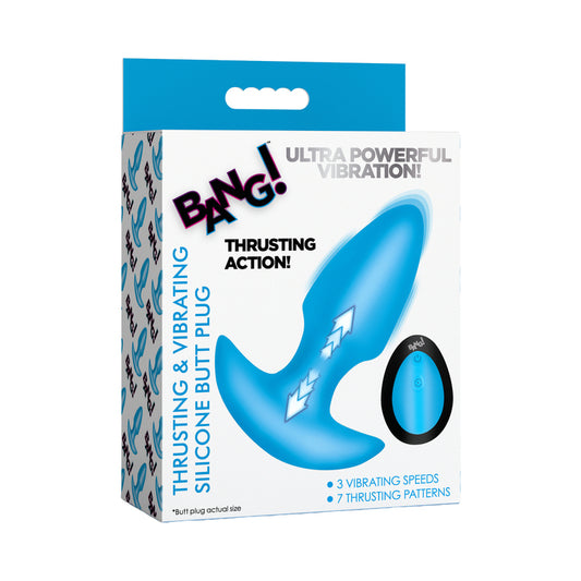 BANG! Thrusting & Vibrating Silicone Butt Plug Blue by XR LLC