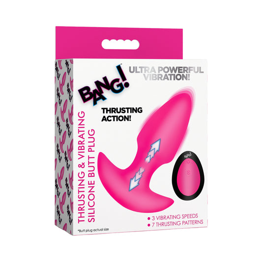 BANG! Thrusting & Vibrating Silicone Butt Plug Pink by XR LLC