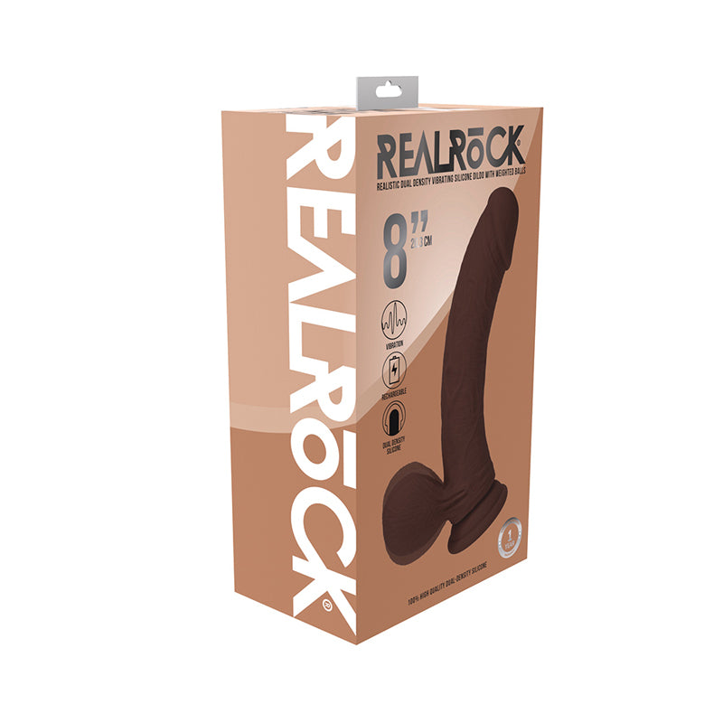 Realrock Realistic Dual Density Vibrating Silicone Dildo with Weighted Balls 8 in. Brown by Shots America LLC