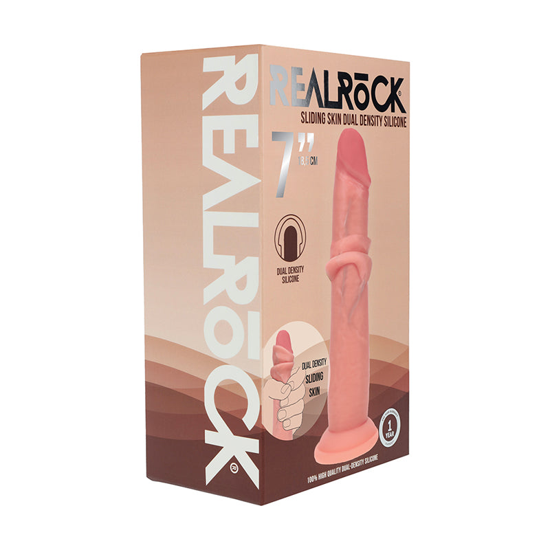 Realrock Sliding Skin Dual Density Silicone Dildo 7 in. Beige by Shots America LLC