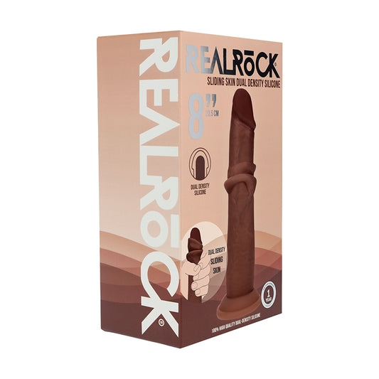 Realrock Sliding Skin Dual Density Silicone Dildo 8 in. Brown by Shots America LLC