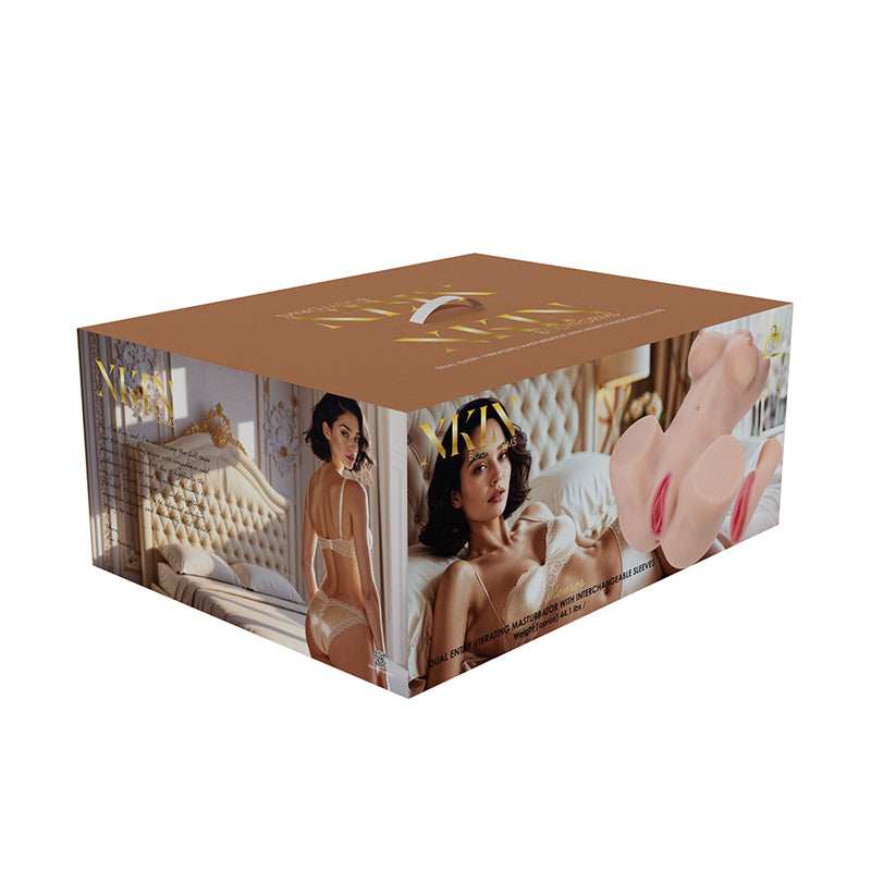 Xkin Bodyforms Ava Monroe Dual Entry Vibrating Masturbator with Interchangeable Sleeve Beige by Shots America LLC