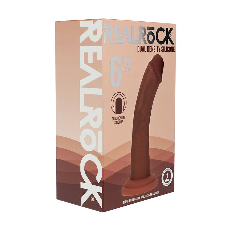 Realrock Dual Density Silicone Realistic Curved Dildo 6 in. Brown by Shots America LLC
