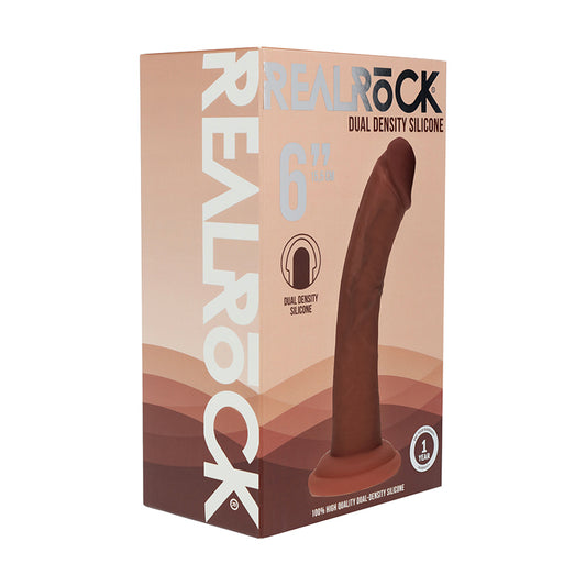Realrock Dual Density Silicone Realistic Curved Dildo 6 in. Brown by Shots America LLC