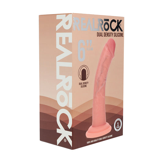 Realrock Dual Density Silicone Realistic Curved Dildo 6 in. Beige by Shots America LLC