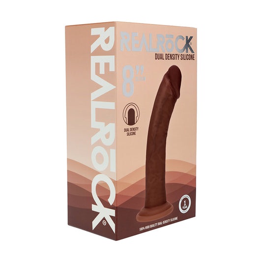 Realrock Dual Density Silicone Realistic Curved Dildo 8 in. Brown by Shots America LLC