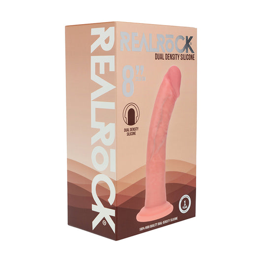Realrock Dual Density Silicone Realistic Curved Dildo 8 in. Beige by Shots America LLC