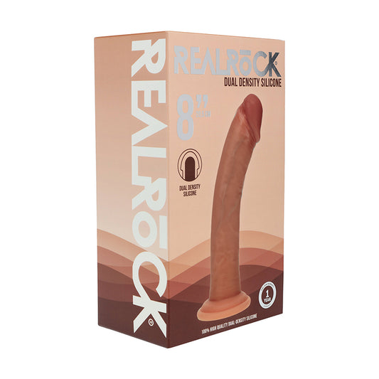 Realrock Dual Density Silicone Realistic Curved Dildo 8 in. Tan by Shots America LLC