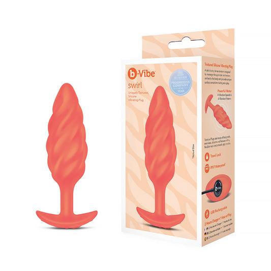 COTR Inc. b-Vibe Swirl Texture Plug Orange with Vibrating & Waterproof Features by COTR Inc.