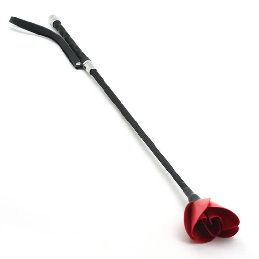 Liebe Seele- Black and Red Leather Flower Riding Crop