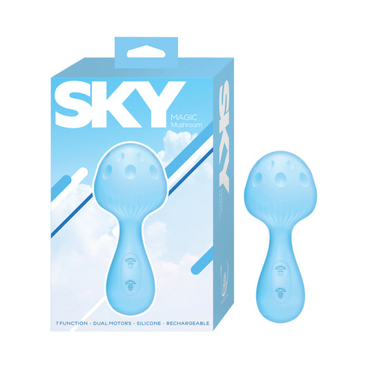 Nasstoys Sky Magic Mushroom Blue Mini Wand Vibrator - Discreet Dual Motor, 7 Functions, Body-Safe Silicone by Nasstoys