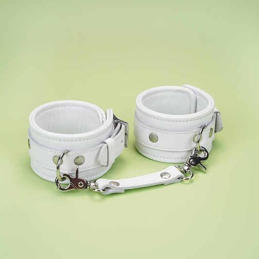 Liebe Seele- Fuji White- White Leather Wrist Cuffs with Silver Metal