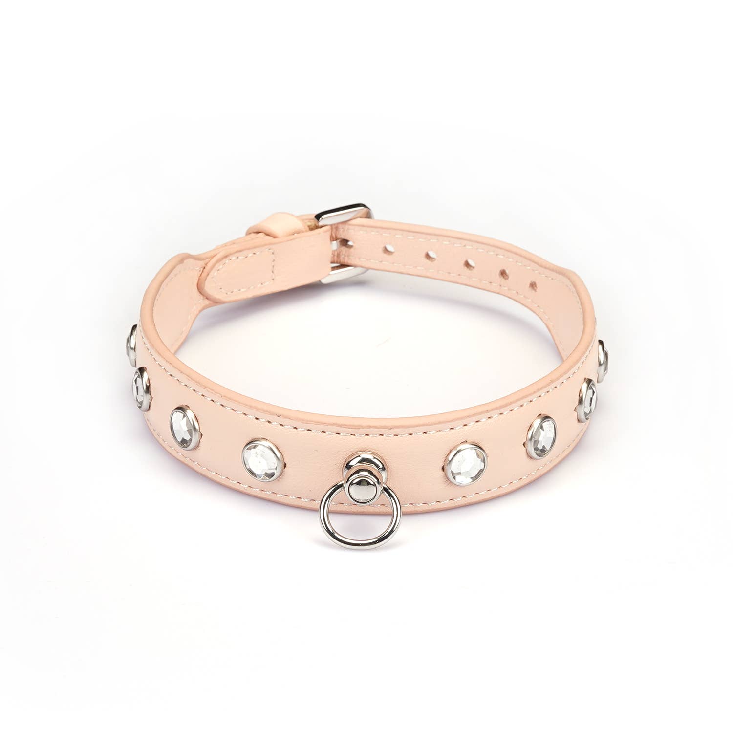 Liebe Seele Premium Leather Choker with Diamonds Pink by Liebe Seele