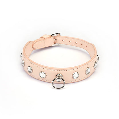 Liebe Seele Premium Leather Choker with Diamonds Pink by Liebe Seele